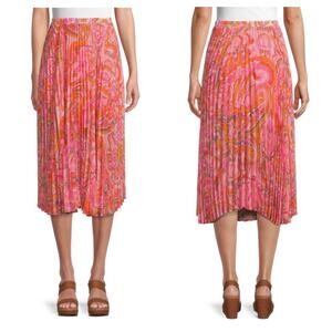 Delfi Collective Lilah Midi Skirt Size Medium Pink Paisley Pleated Boho Y2K